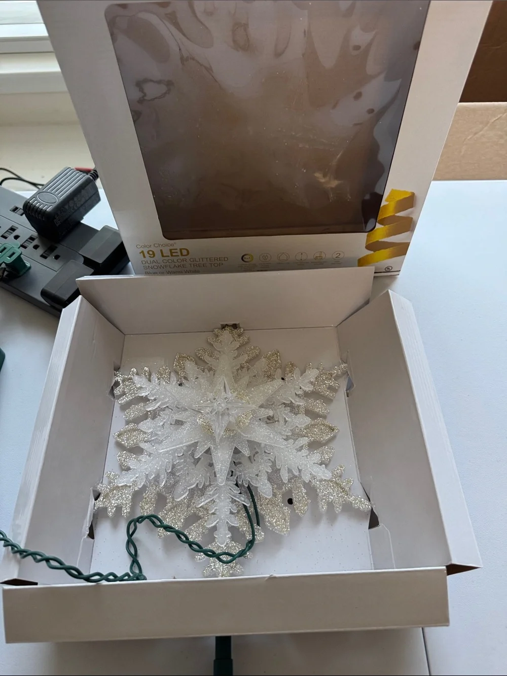 LED Snowflake Tree Topper - Glittered Holiday Decoration